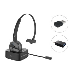 Conceptronic POLONA03BDA écouteur casque Écouteurs Sans fil Arceau Bureau Centre d'appels Bluetooth Socle de chargement Noir