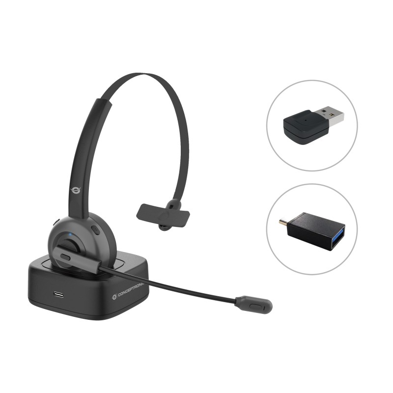 Conceptronic POLONA03BDA écouteur casque Écouteurs Sans fil Arceau Bureau Centre d'appels Bluetooth Socle de chargement Noir