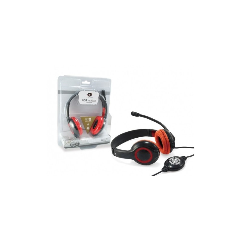 Conceptronic CCHATSTARU2R auricular y casco Auriculares Alámbrico Diadema Llamadas Música USB tipo A Rojo