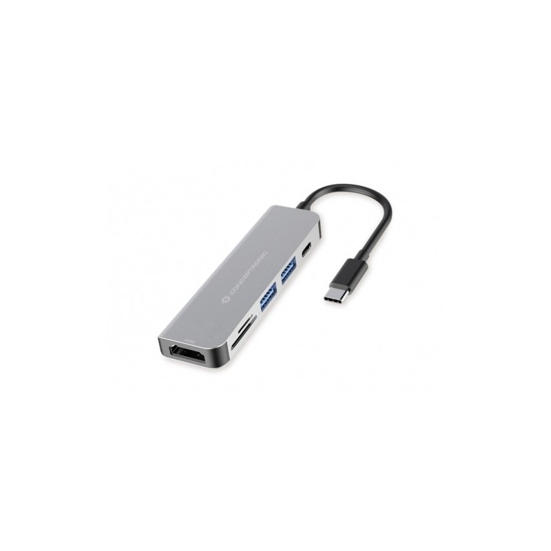 Conceptronic DONN02G base para portátil y replicador de puertos USB 3.2 Gen 1 (3.1 Gen 1) Type-C Aluminio