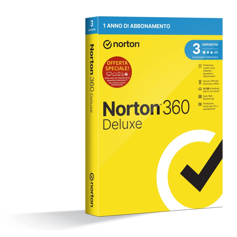 NortonLifeLock Norton 360 Deluxe Seguridad de antivirus Italiano 1 licencia(s) 1 año(s)