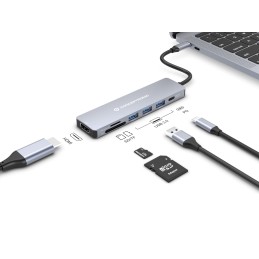 Conceptronic DONN19G 7-in-1 USB 3.2 Gen 1 Dockingstation, HDMI, USB-A 3.0 x 3, SD, TF MicroSD, 100W USB PD