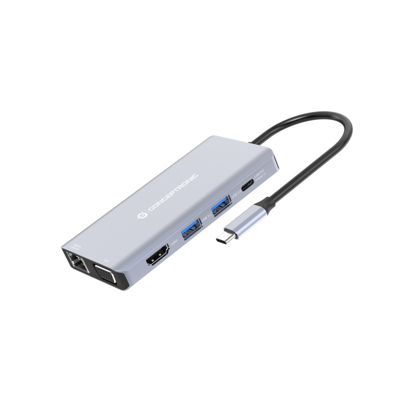 Conceptronic DONN20G base para portátil y replicador de puertos Alámbrico USB 3.2 Gen 1 (3.1 Gen 1) Type-C Gris