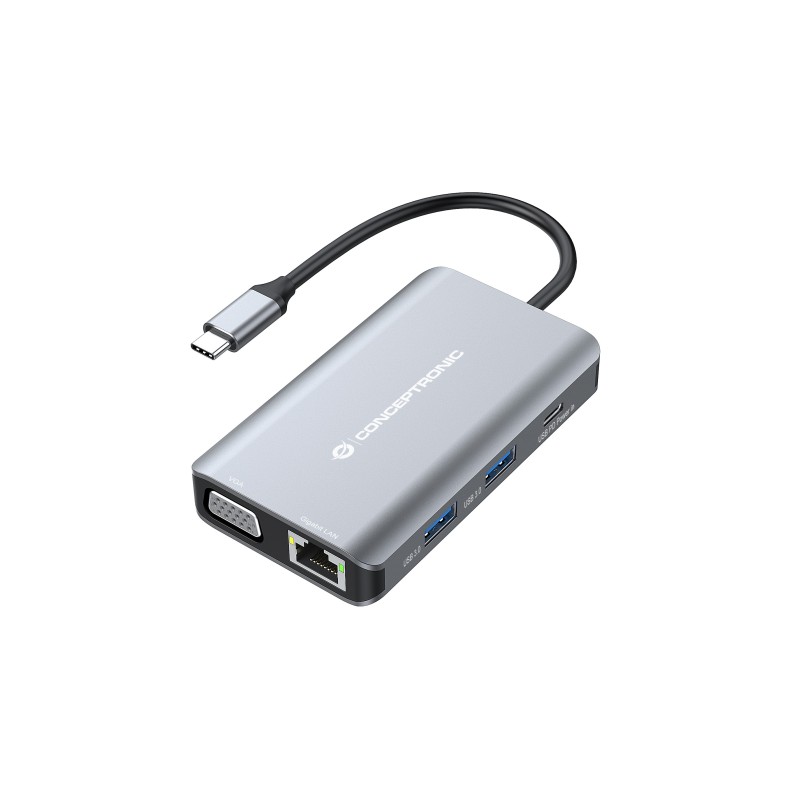 Conceptronic DONN21G base para portátil y replicador de puertos Alámbrico USB 3.2 Gen 1 (3.1 Gen 1) Type-C Gris