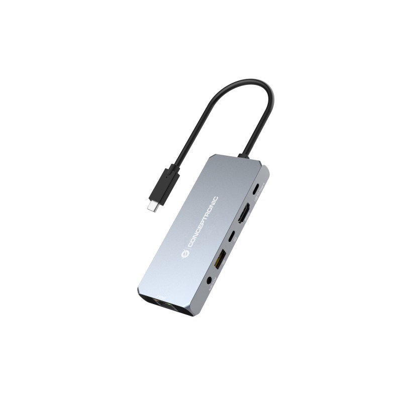 Conceptronic DONN22G base para portátil y replicador de puertos Alámbrico USB 3.2 Gen 2 (3.1 Gen 2) Type-C Gris