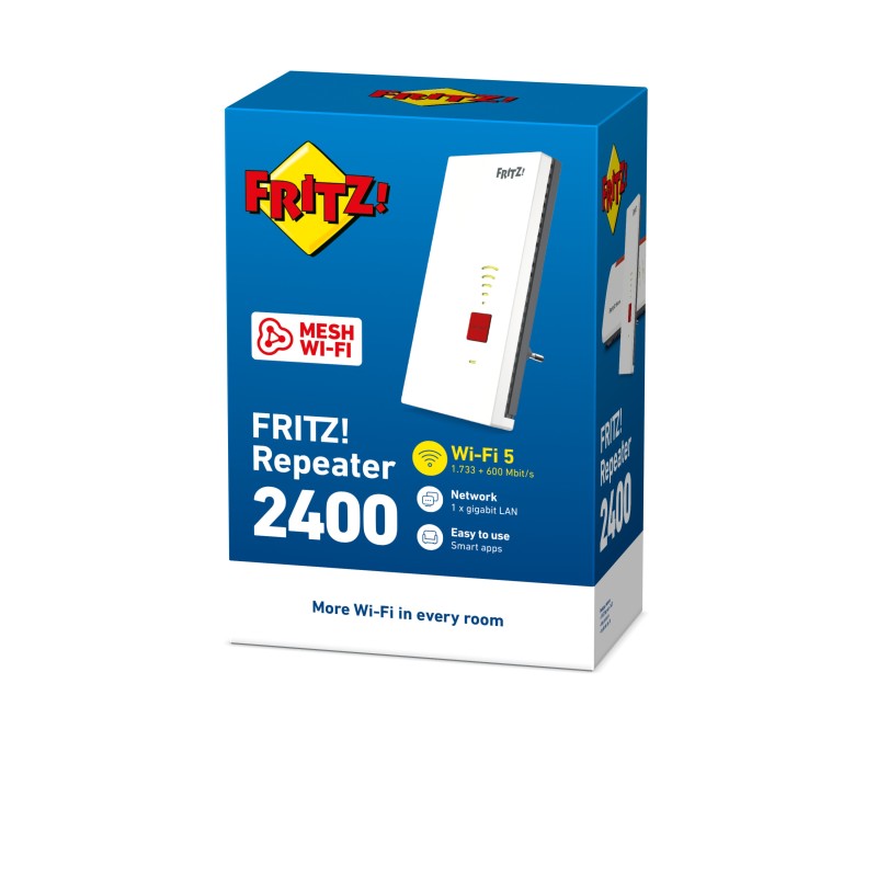 FRITZ!Repeater Repeater 2400 Netzwerksender & -empfänger Grau, Weiß 10, 100, 1000 Mbit s