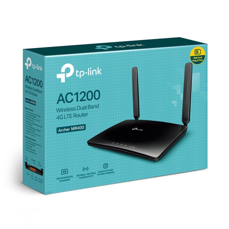 TP-Link Archer MR400 router wireless Fast Ethernet Dual-band (2.4 GHz 5 GHz) 4G Nero