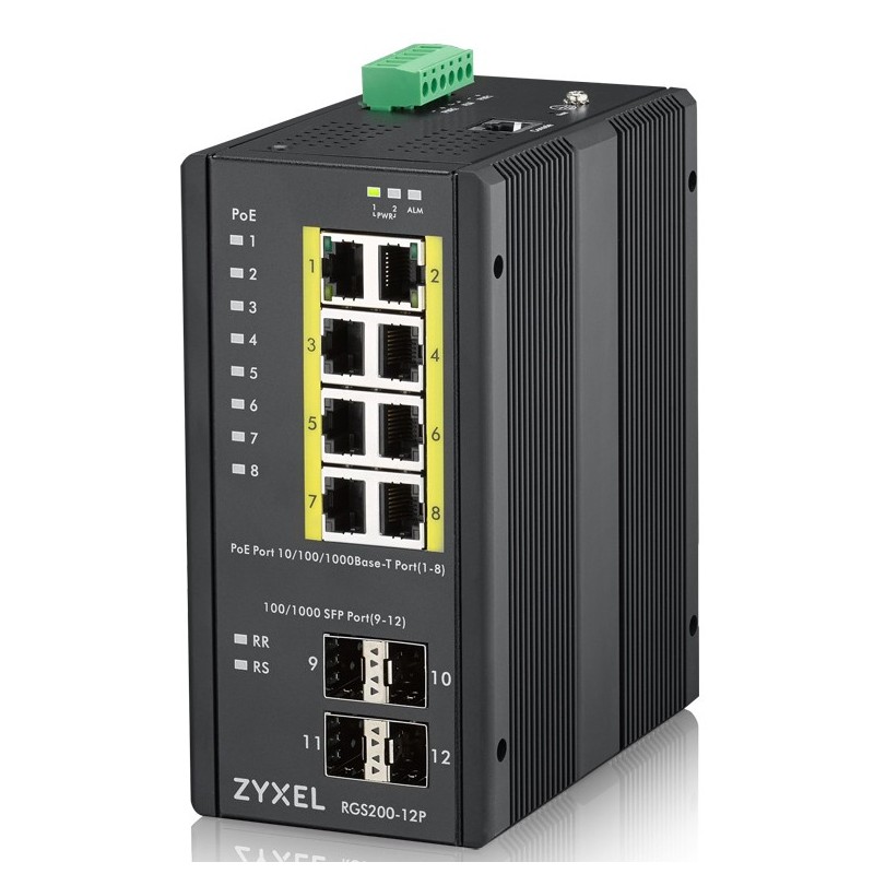 Zyxel RGS200-12P Géré L2 Gigabit Ethernet (10 100 1000) Connexion Ethernet, supportant l'alimentation via ce port (PoE) Noir
