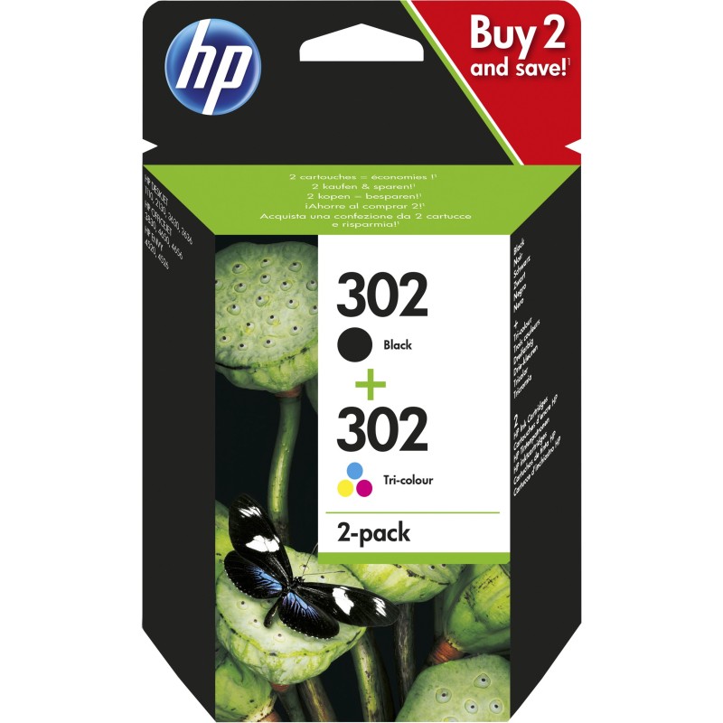 HP Pack de 2 cartouches d'encre noire 3 couleurs authentiques 302