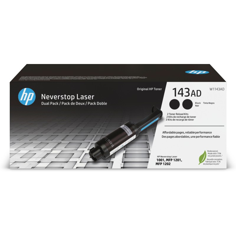 HP 143AD Doppelpack Schwarz Original Neverstop Toner-Nachfüllkit