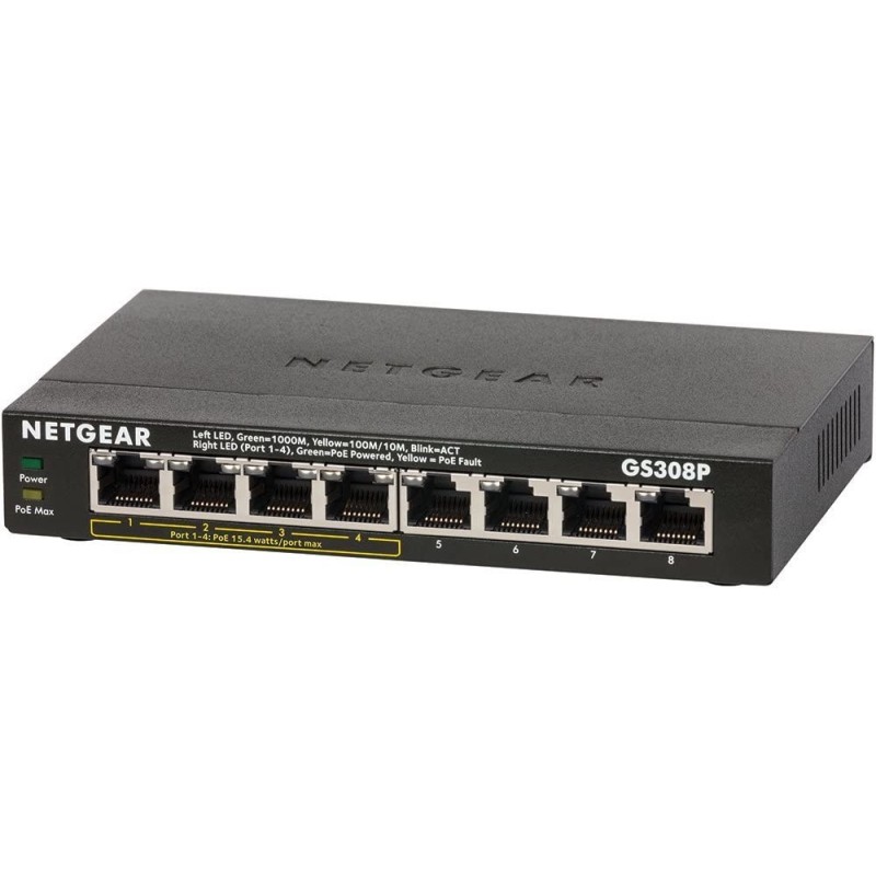 NETGEAR GS308P Unmanaged Gigabit Ethernet (10 100 1000) Power over Ethernet (PoE) Schwarz