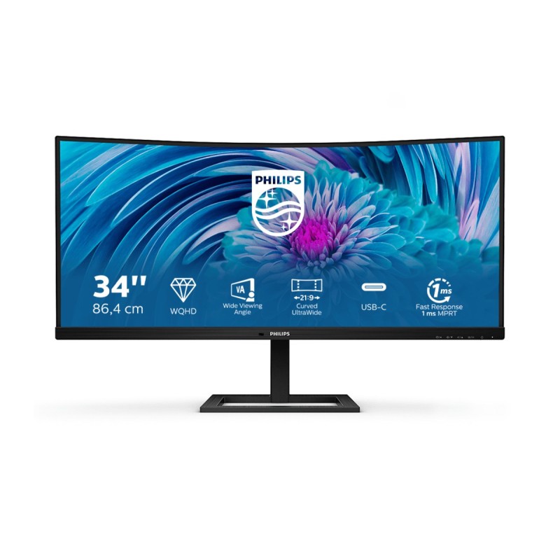 Philips E Line 346E2CUAE 00 computer monitor 34" 3440 x 1440 pixels Wide Quad HD+ LCD Black