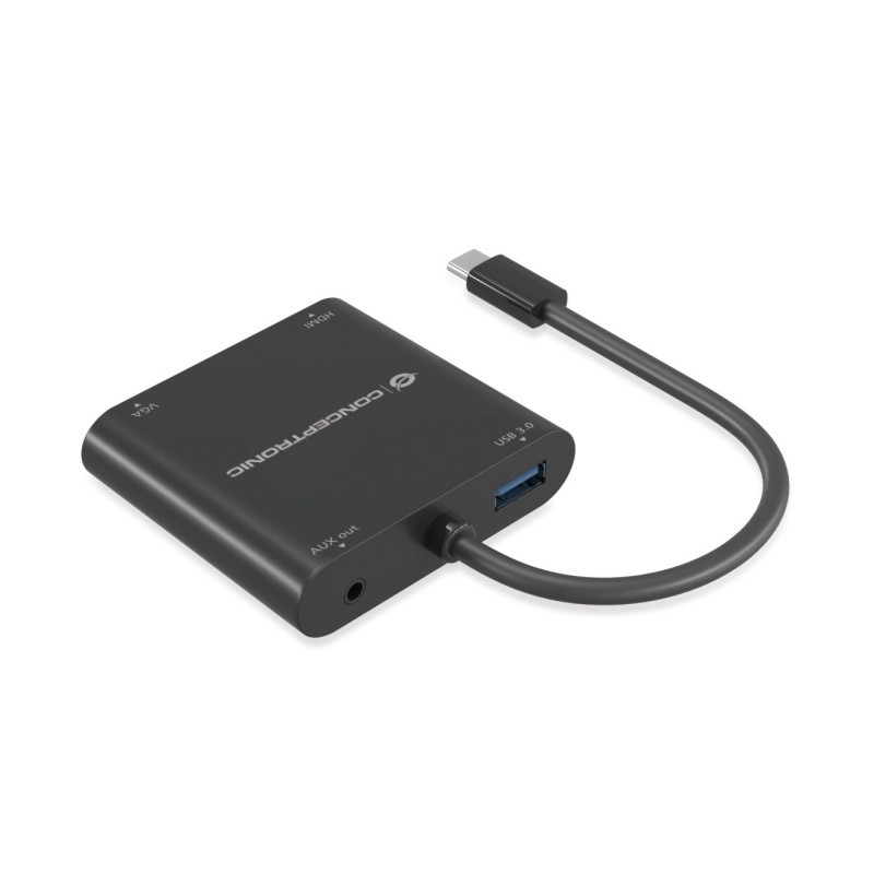 Conceptronic DONN09B video cable adapter 7.87" (0.2 m) USB Type-C HDMI + VGA (D-Sub) + USB Type-A + 3.5mm Black